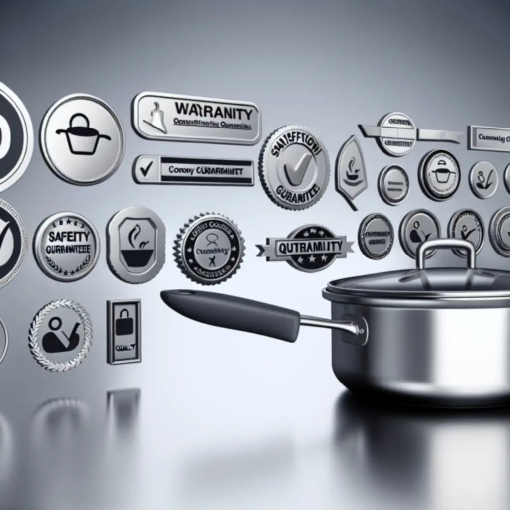 Ikony certyfikatów jakości i bezpieczeństwa cookware KitchenProStorePL