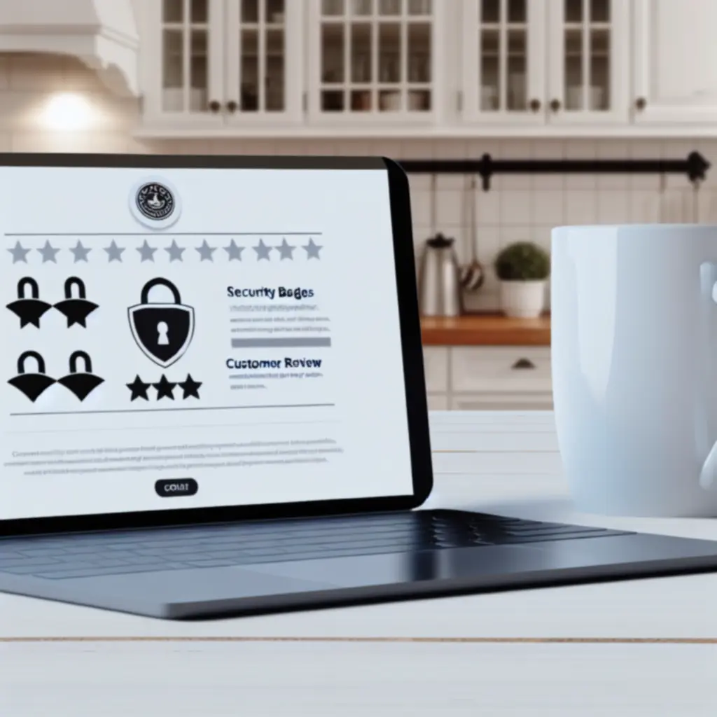 Ikony certyfikatów bezpieczeństwa, ochrony danych i polityki zwrotów w sklepie KitchenProStorePL