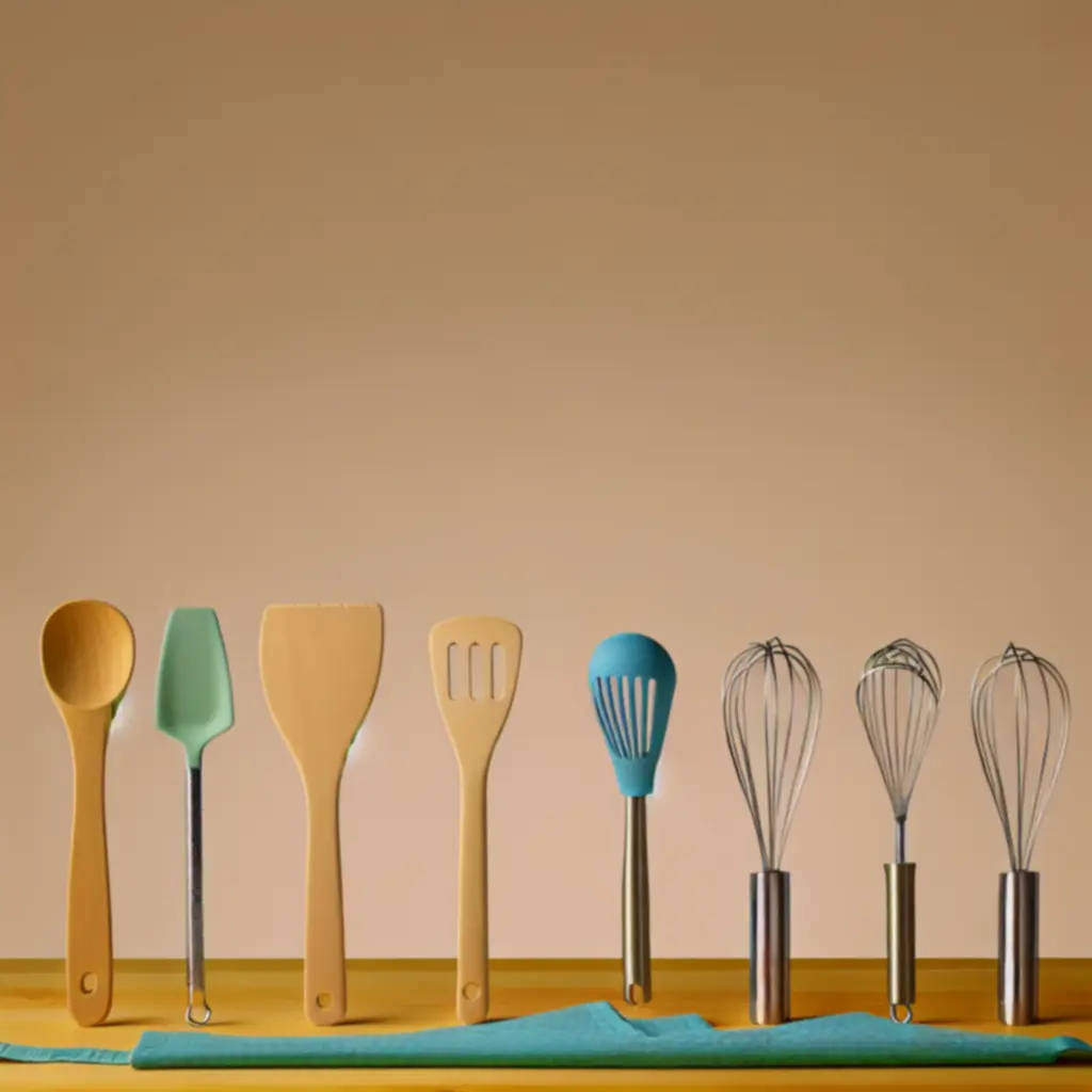 Zestaw nowoczesnych przyborów kuchennych na eleganckim tle
