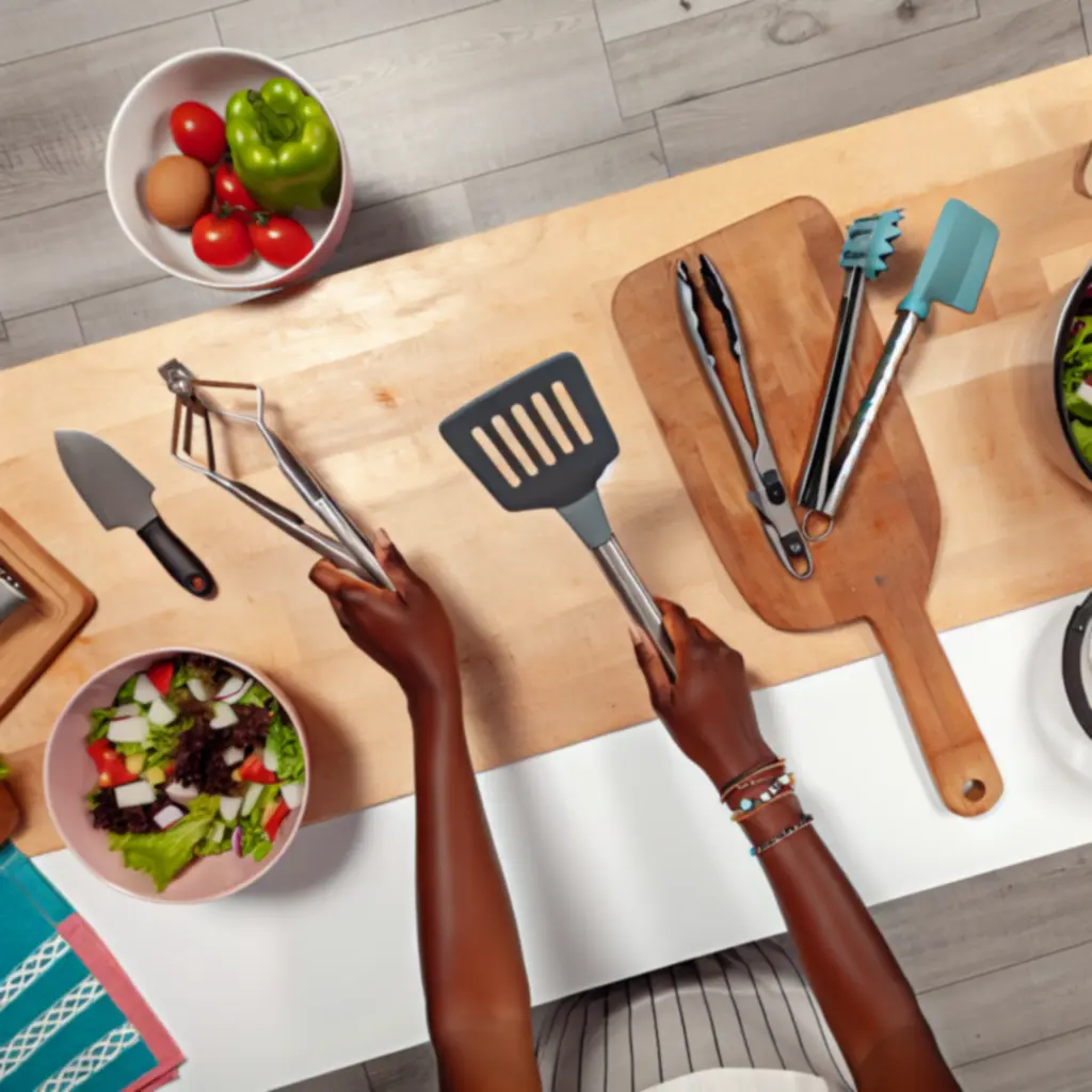 Nowoczesna kuchnia z wykorzystaniem eleganckich przyborów kuchennych